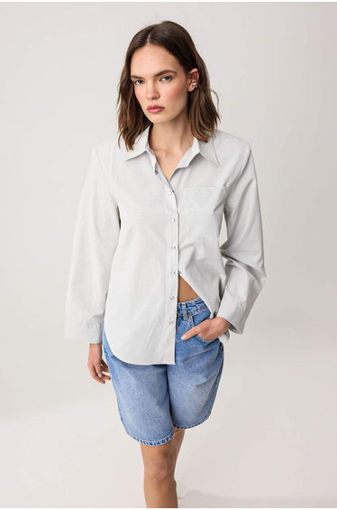 Green-multicolor checkered padded wide cuffed oversize shirt