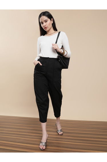 Black Woven Rayon Harem Pants