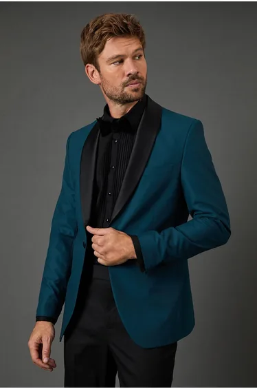 Teal Shawl Collar Slim Fit Tuxedo Jacket