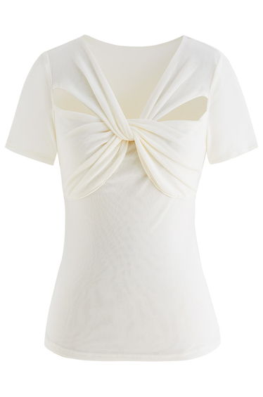 Twist Cutout Front Soft Mesh Top in Cream