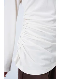 Women's Ecru Crew Neck Asymmetrical Cut Long Tunic - 5