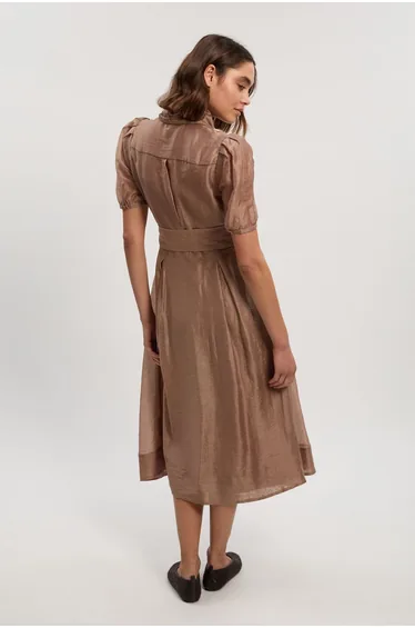 Organdie Tie Neck Woven Midi Dress