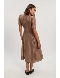 Organdie Tie Neck Woven Midi Dress - 2