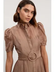 Organdie Tie Neck Woven Midi Dress - 1