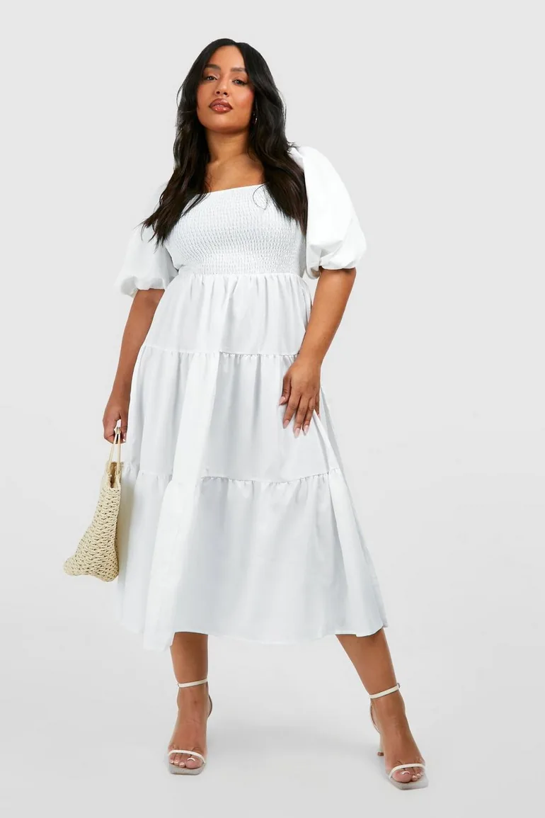 Plus Tiered Shirred Midaxi Smock Dress - white Boohoo : Dresses : VogaCloset Iraq Plus Tiered Shirred Midaxi Smock Dress - white Boohoo : Dresses : VogaCloset Iraq