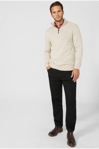 Premium Pure Cotton Half Zip Funnel Jumper - stone
