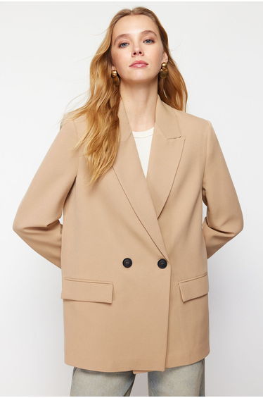 Camel Woven Blazer Jacket