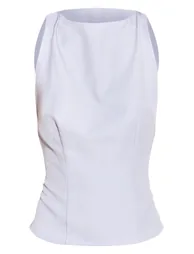 Pale Blue Racer Neck Detail Top - 4