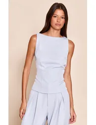 Pale Blue Racer Neck Detail Top