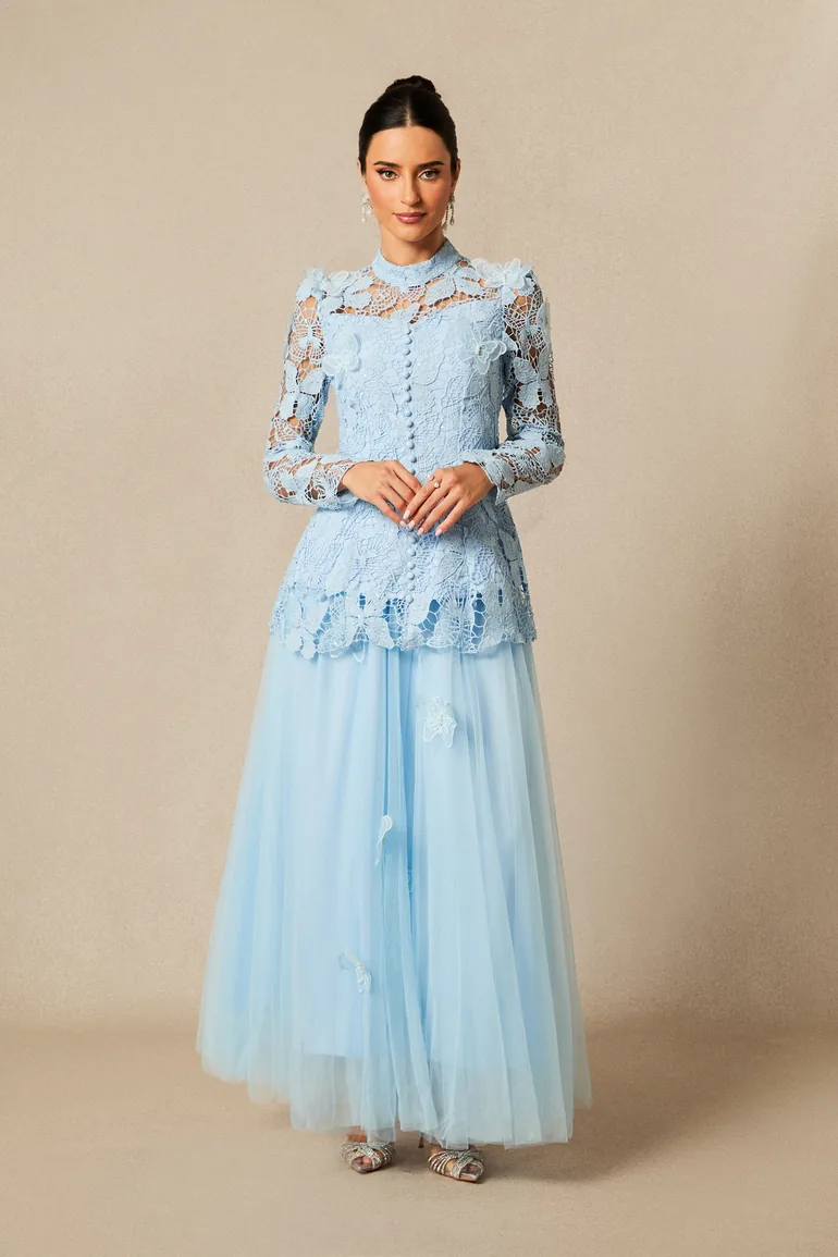 Elizabeth Butterfly Embroidered Lace Maxi Dress Sunfere Blue : Evening  Dresses : VogaCloset Iraq
