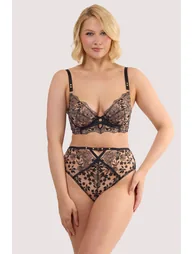 Cindy Black Floral Embroidery High Waist Thong - 2