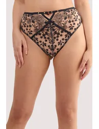 Cindy Black Floral Embroidery High Waist Thong