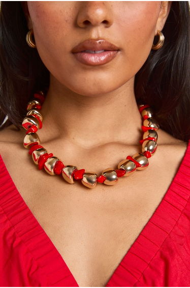 Statement Beaded Necklace - gold