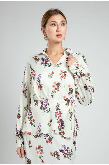 Floral Wrap Blouse With Side Tie