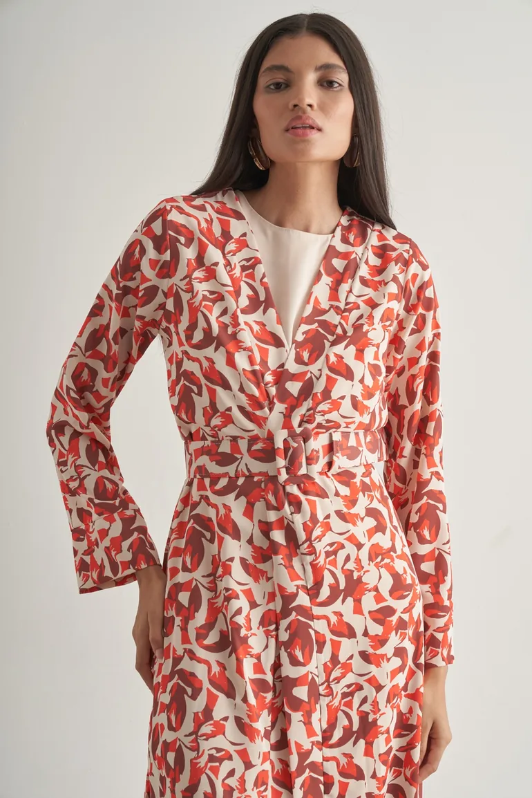 Mizalle Botanical Patterned Kimono Set - 3