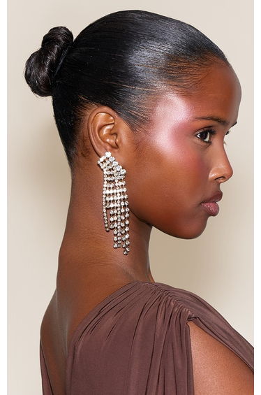 Bronze Diamante Drape Statement Earrings