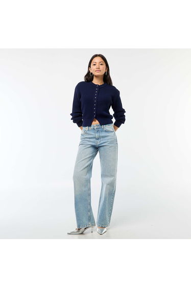 Buttoned Chunky Knit Cardigan BLUE