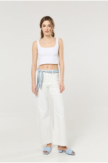 White Scarf Belt Wide Leg Jeans
