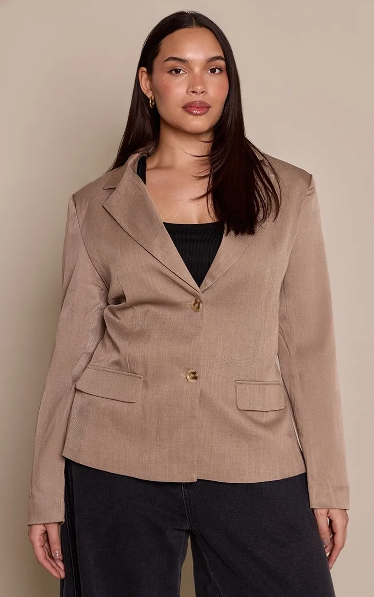 Plus Fitted Stone Blazer - 5
