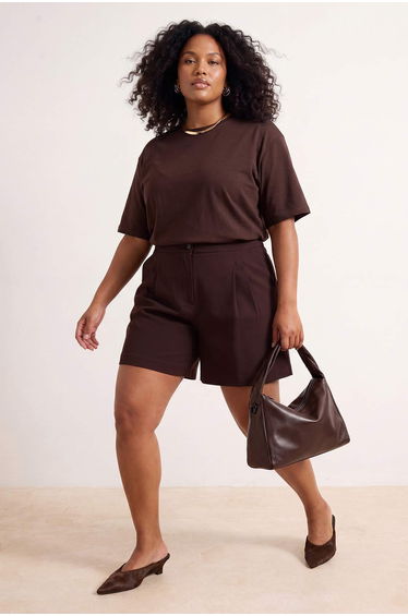 Brown Mini Basic Fabric Shorts & Bermuda