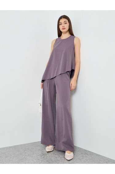 Women Asymmetric Hem Top and Pants Co-Ords
