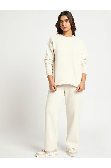 Cream Melange Crew Neck Fleece Sweatshirt