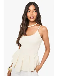 Crinkle Cotton Shirred Peplum Cami
