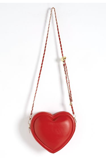 Faux Leather Heart-Shaped Crossbody Bag in Red