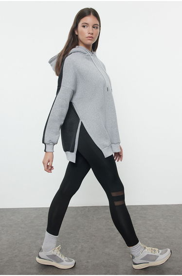 Anthracite Color Block Wide Fit Fleece Knitted Sports Hooded