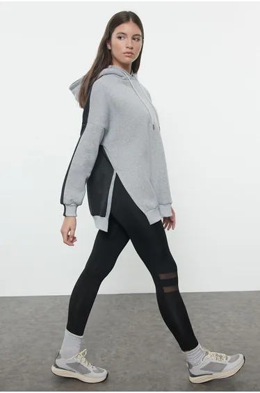 Anthracite Color Block Wide Fit Fleece Knitted Sports Hooded