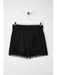Black Lace Striped Detail Woven Shorts & Bermuda - 2