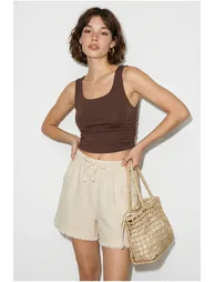 LUCCI High-Waist Wide-Leg Cotton Shorts - 3