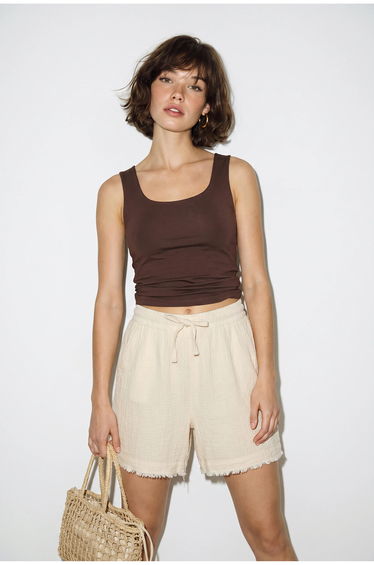 LUCCI High-Waist Wide-Leg Cotton Shorts