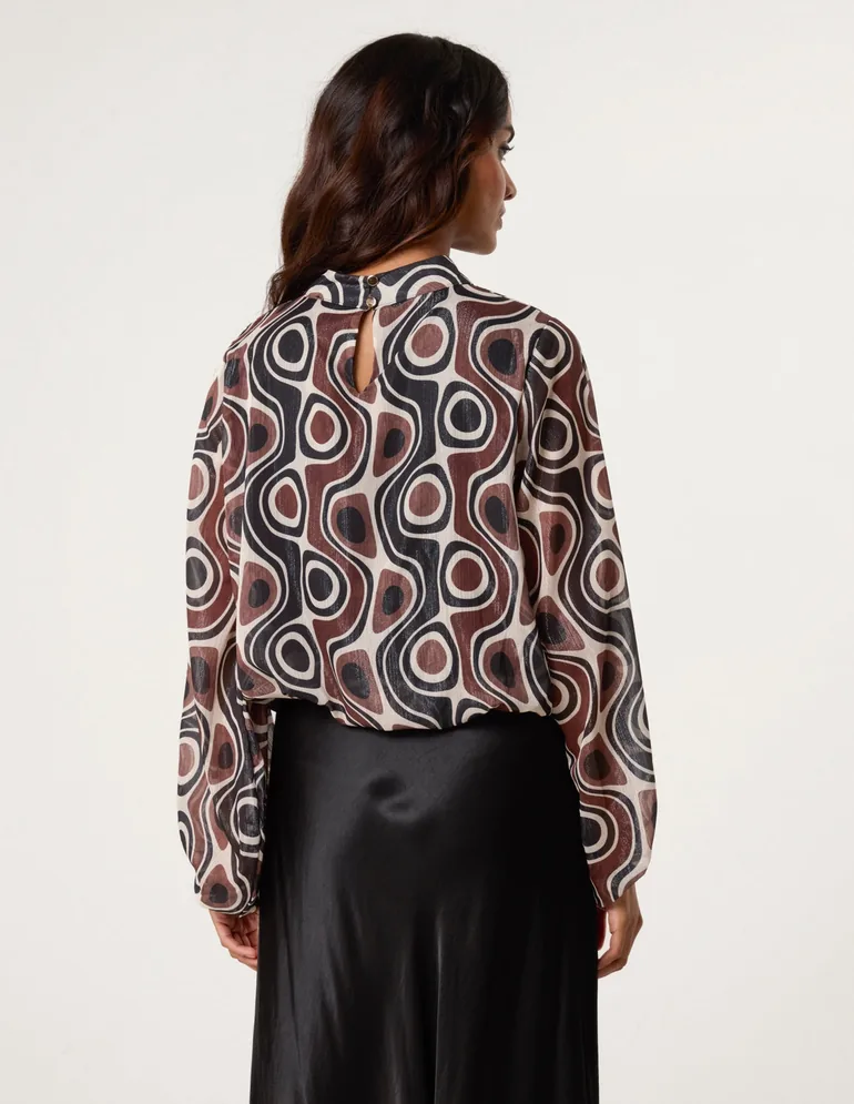 High Neck Puffball Geometric Top - 2