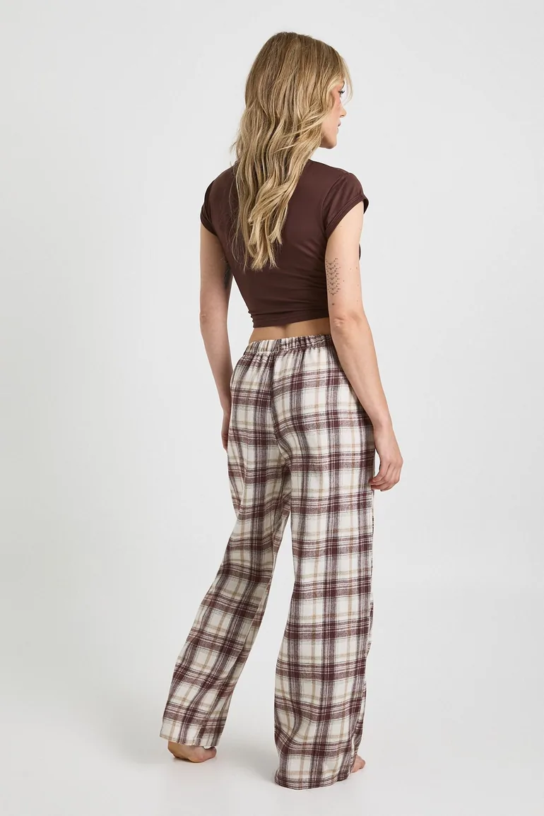 Petite Brushed Check Baby Tee & Trousers Pyjama Set - chocolate - 1