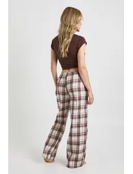 Petite Brushed Check Baby Tee & Trousers Pyjama Set - chocolate - 1