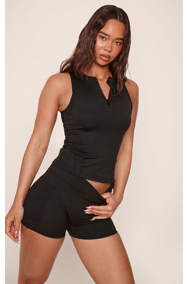 Black Sculpt Quarter Zip Sleeveless Gym Top
