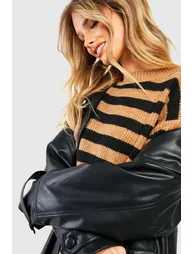 Oversized Stripe Jumper - camel - 3