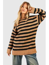 Oversized Stripe Jumper - camel