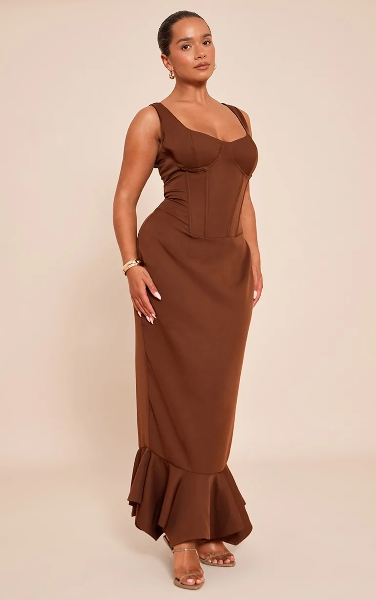 beach engagement dresses Brown Three Quarter Sleeve Floral Sequin Beaded Gown main image 0
