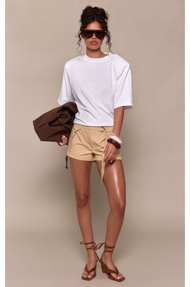 Sand Cotton Wrap Trim Detail Skort