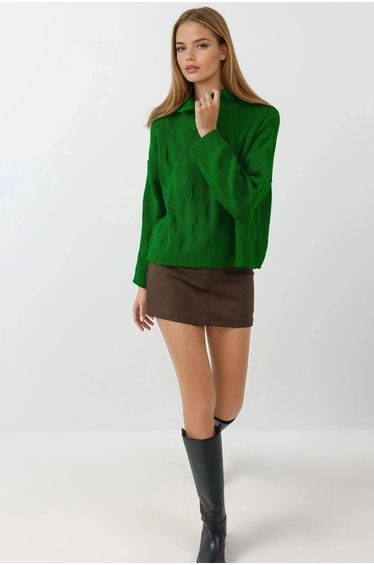 MY FASHION Patterned Knit Sweater with Collar Detail