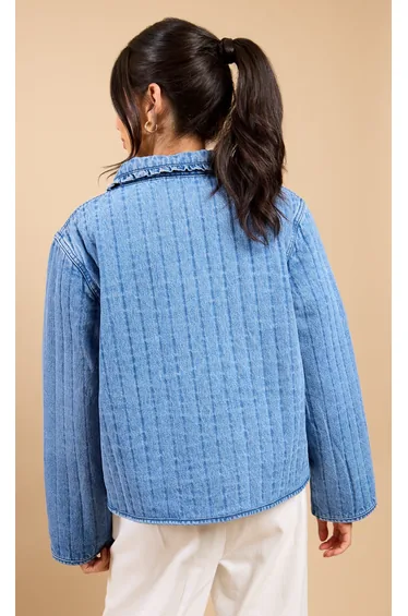 Rafaela Denim Quilted Tie Detail Jacket Vicky Pattison EDIT