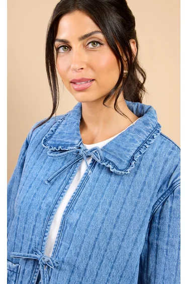 Rafaela Denim Quilted Tie Detail Jacket Vicky Pattison EDIT