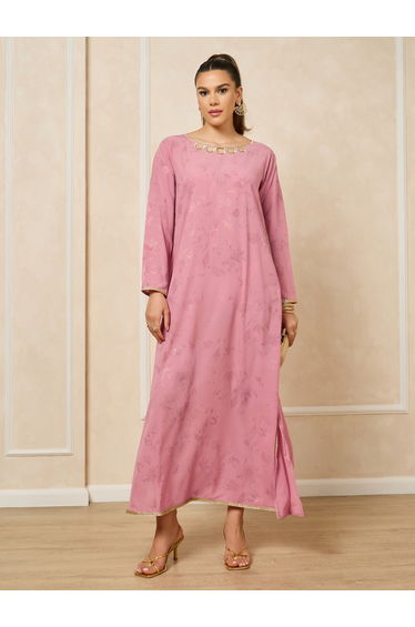 Scallop Cut Work detail Jalabiya with Lace Trim