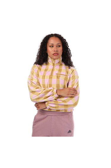 Adidas Womens/Ladies Originals Gingham Polar Fleece Half Zip Sweatshirt - Beige/Brown