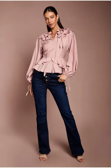 3D Floral Blouson Sleeve Blouse