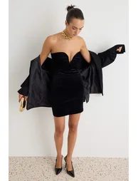Black Bodycone/Body-Hugging Short / Mini Knitted Velvet Dress
