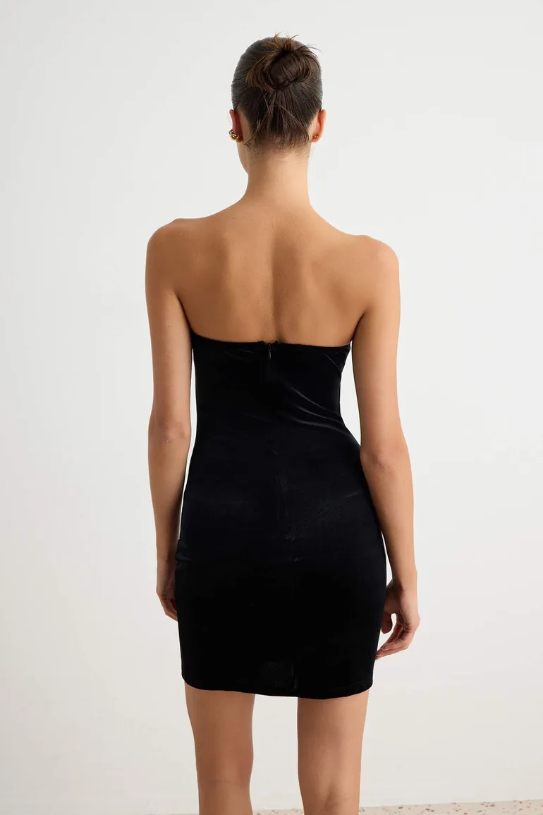 Black Bodycone/Body-Hugging Short / Mini Knitted Velvet Dress - 3