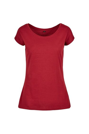 Womens/Ladies Wide Neck T-Shirt - Burgundy